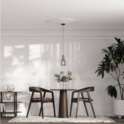 Pakaramais gaismeklis ar kabeli TROPEA 1xE27/15W/230V melns/dūmakaini zils/bēšs