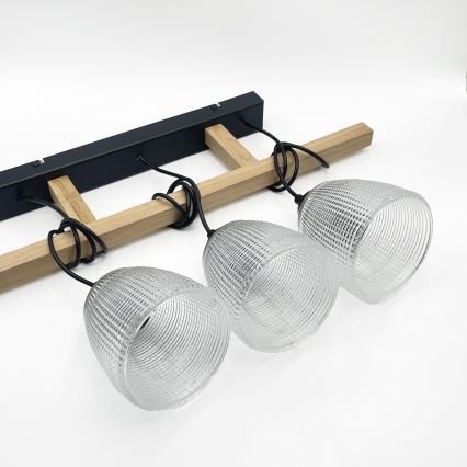 Pakaramais gaismeklis ar vadu LEANDRA 3xE27/15W/230V ozols/melns