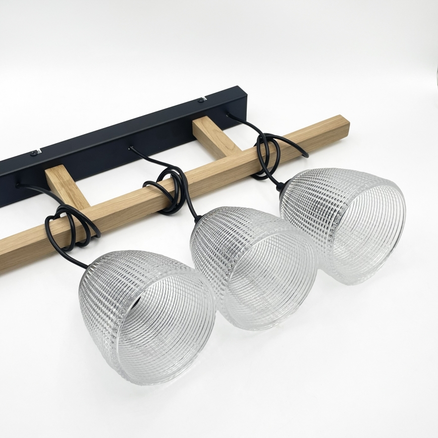 Pakaramais gaismeklis ar vadu LEANDRA 3xE27/15W/230V ozols/melns