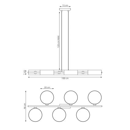 Pakaramais gaismeklis DRUMZ ar kabeli 6xE14/10W/230V, melns