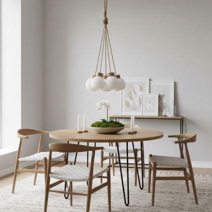 Pakaramais gaismeklis LOOMIS uz vada, 5xE27/15W/230V, 130 cm, bēšs/ozols