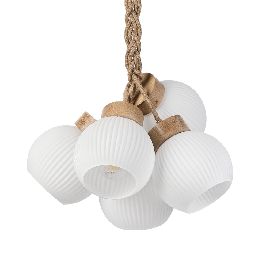 Pakaramais gaismeklis LOOMIS uz vada, 5xE27/15W/230V, 130 cm, bēšs/ozols