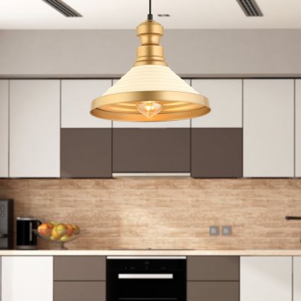 Pakaramais gaismeklis MONZA ar vadu 1xE27/40W/230V Ø 30 cm krēmkrāsains/zelta