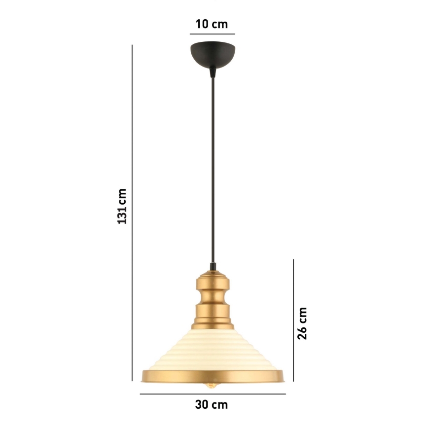 Pakaramais gaismeklis MONZA ar vadu 1xE27/40W/230V Ø 30 cm krēmkrāsains/zelta