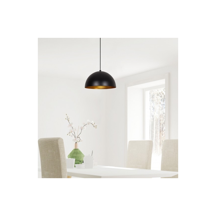 Pakaramais gaismeklis uz kabeļa SIVANI 1xE27/40W/230V Ø 30 cm, melns/miedzēts
