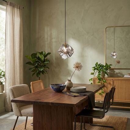 Pakaramais gaismeklis uz stieples CRISTAL 1xE14/15W/230V misiņš/dūmakaini melns