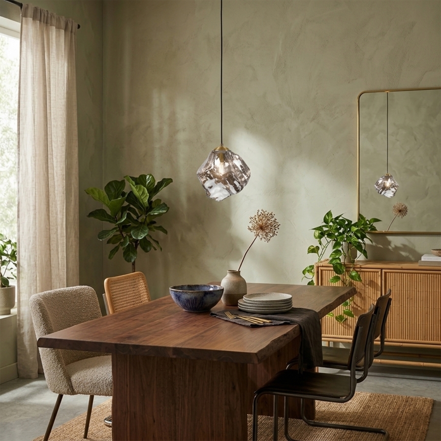 Pakaramais gaismeklis uz stieples CRISTAL 1xE14/15W/230V misiņš/dūmakaini melns