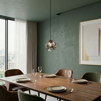 Pakaramais gaismeklis uz stieples CRISTAL 1xE14/15W/230V misiņš/dūmakaini melns