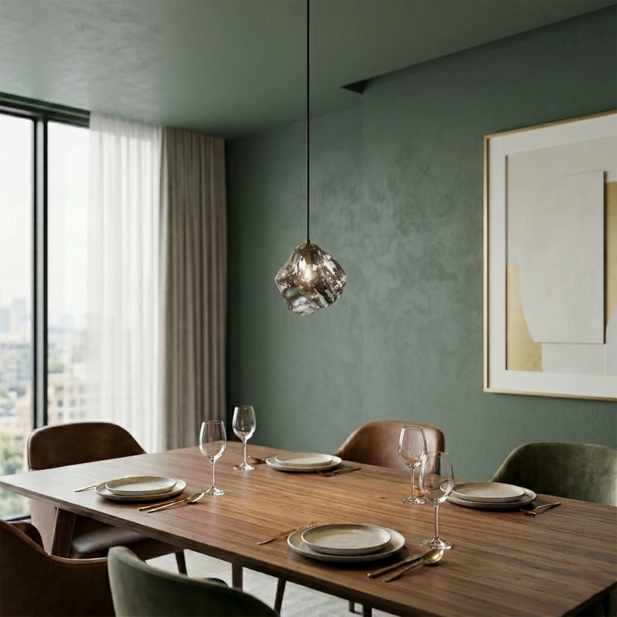 Pakaramais gaismeklis uz stieples CRISTAL 1xE14/15W/230V misiņš/dūmakaini melns