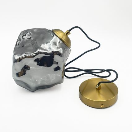 Pakaramais gaismeklis uz stieples CRISTAL 1xE14/15W/230V misiņš/dūmakaini melns