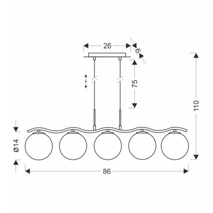 Pakaramais gaismeklis uz stieples LUMOS 5xG9/20W/230V dūmots melns