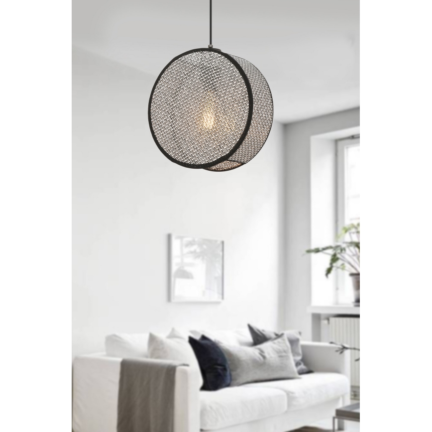 Pakaramais gaismeklis uz troses BIG DRUM 1xE27/60W/230V pelēks/melns