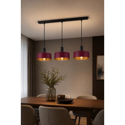 Pakaramais gaismeklis uz troses HAKI 3xE27/60W/230V vīnsarkans/melns