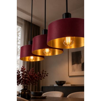 Pakaramais gaismeklis uz troses HAKI 3xE27/60W/230V vīnsarkans/melns