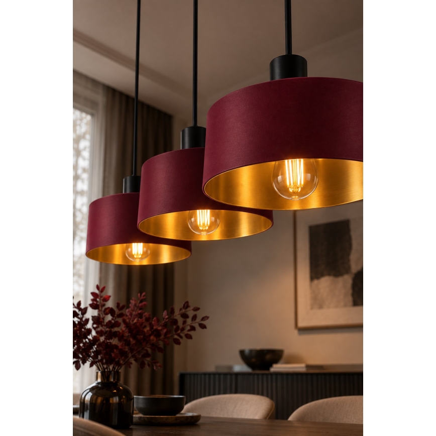 Pakaramais gaismeklis uz troses HAKI 3xE27/60W/230V vīnsarkans/melns