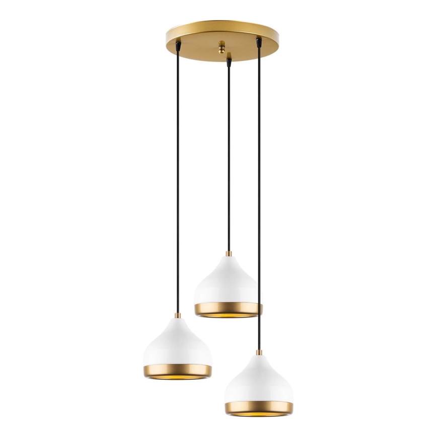 Pakaramais gaismeklis uz troses YILDO 3xE27/40W/230V, balts/zelts