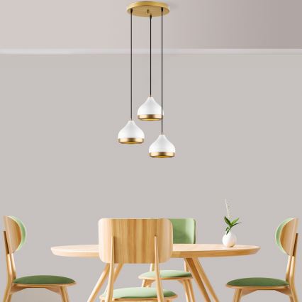 Pakaramais gaismeklis uz troses YILDO 3xE27/40W/230V, balts/zelts