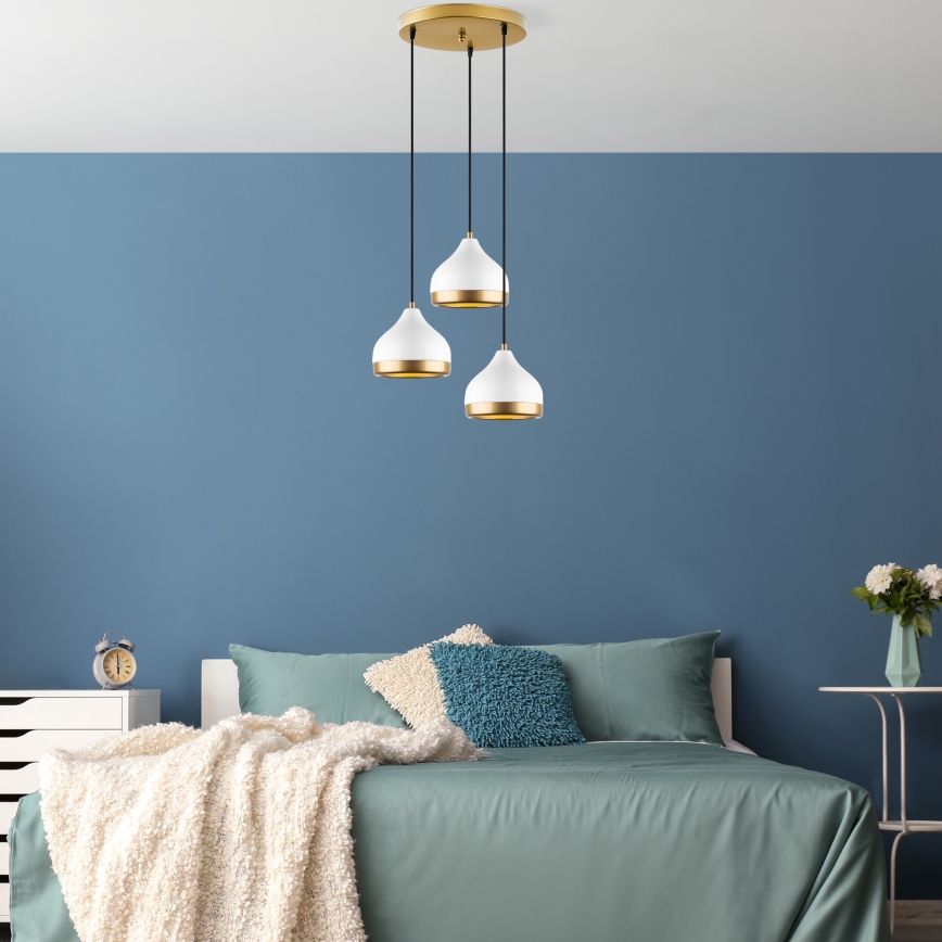 Pakaramais gaismeklis uz troses YILDO 3xE27/40W/230V, balts/zelts