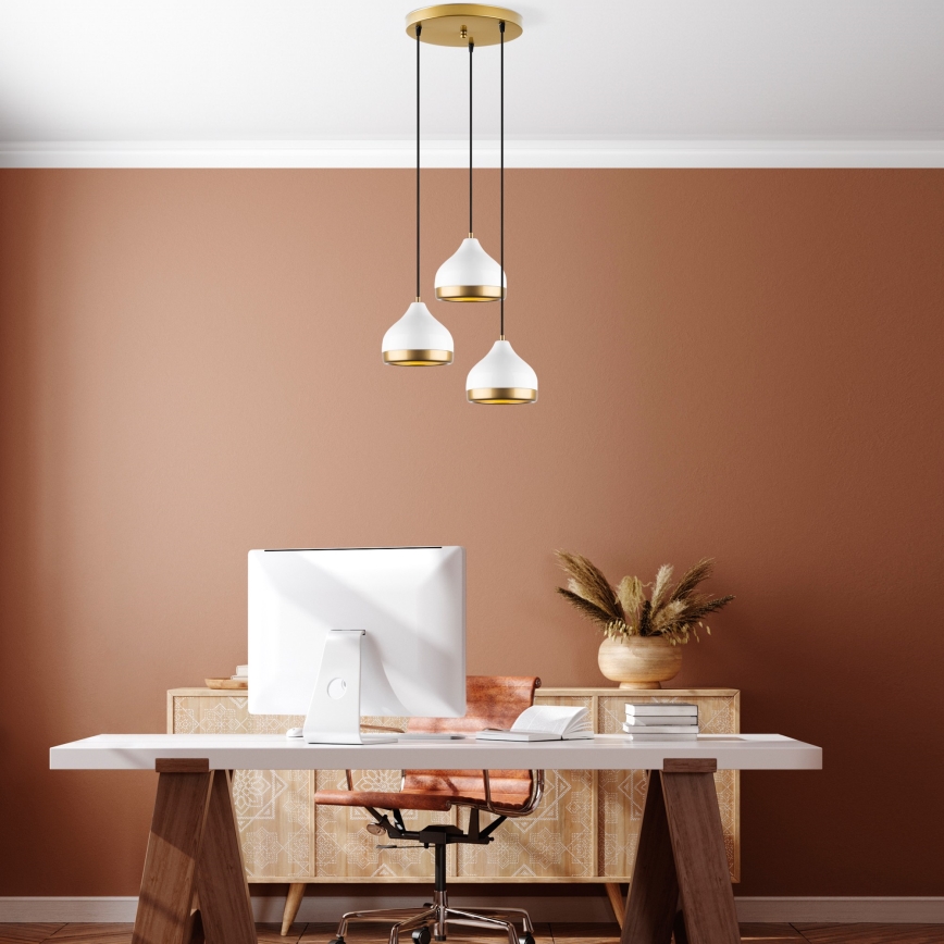 Pakaramais gaismeklis uz troses YILDO 3xE27/40W/230V, balts/zelts