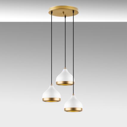 Pakaramais gaismeklis uz troses YILDO 3xE27/40W/230V, balts/zelts