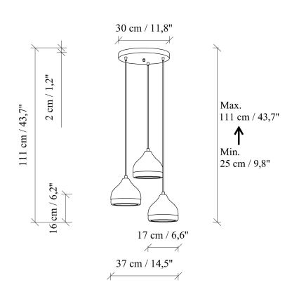 Pakaramais gaismeklis uz troses YILDO 3xE27/40W/230V, balts/zelts