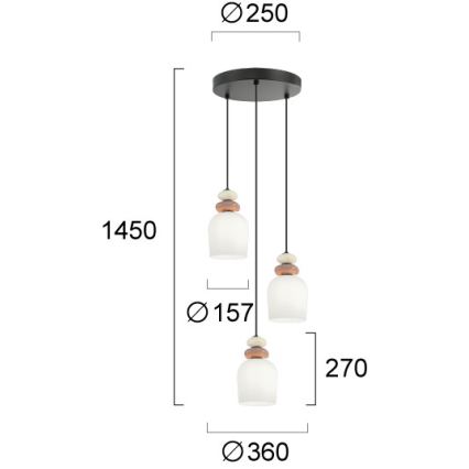 Pakaramais gaismeklis uz vada HILDA 3xE14/40W/230V melns/brūns