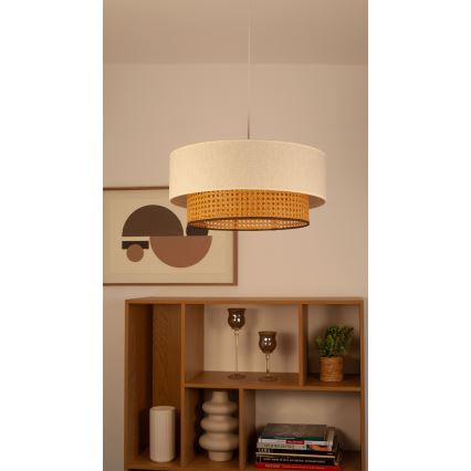 Pakaramais gaismeklis uz vada NATIA 1xE27/60W/230V Ø 45 cm balts/brūns
