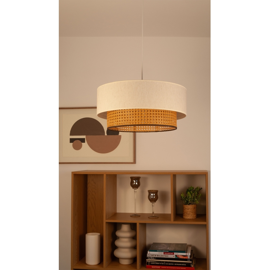 Pakaramais gaismeklis uz vada NATIA 1xE27/60W/230V Ø 45 cm balts/brūns