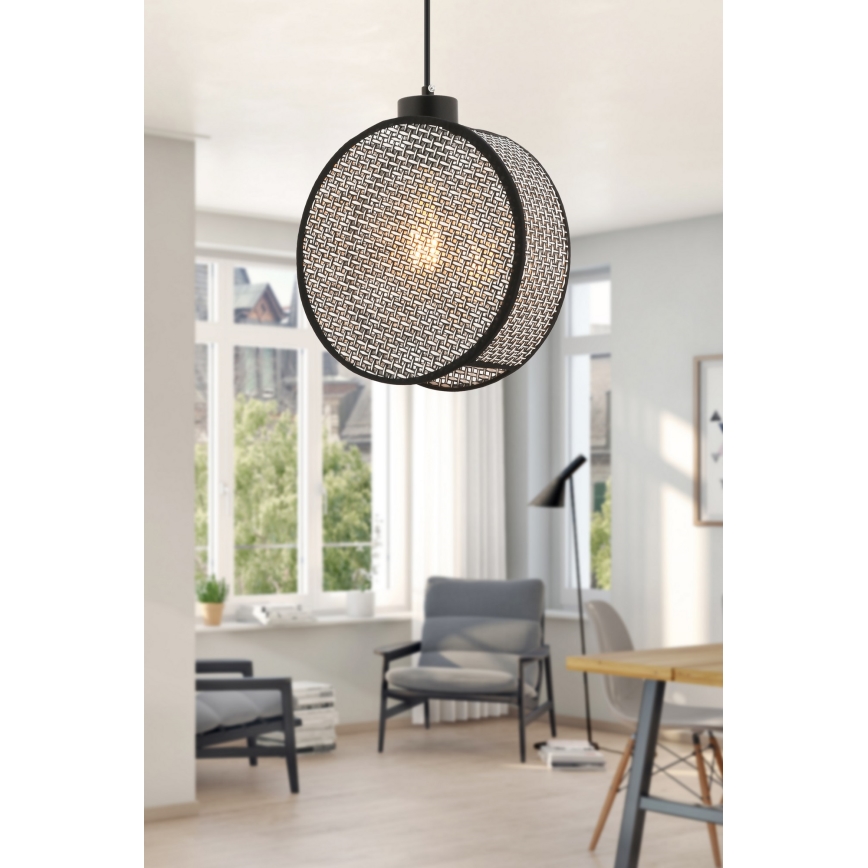 Pakaramais lukturis ar vadu DRUM 1xE27/60W/230V pelēks/melns