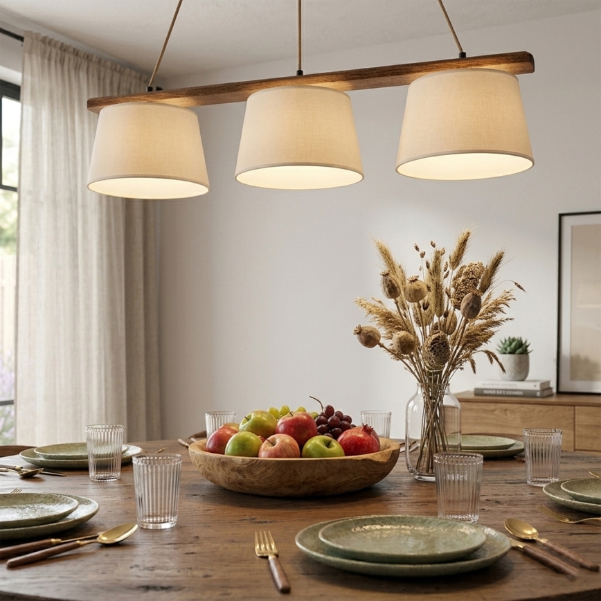 Pakaramais lustrs AIDA ar kabeli 3xE27/15W/230V Ø 25 cm, ozola/krēmkrāsā