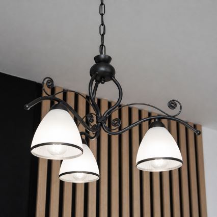 Pakaramais lustrs ar ķēdi RETRO 3xE27/60W/230V melns/balts