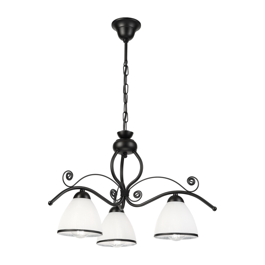Pakaramais lustrs ar ķēdi RETRO 3xE27/60W/230V melns/balts