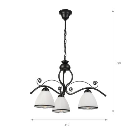 Pakaramais lustrs ar ķēdi RETRO 3xE27/60W/230V melns/balts