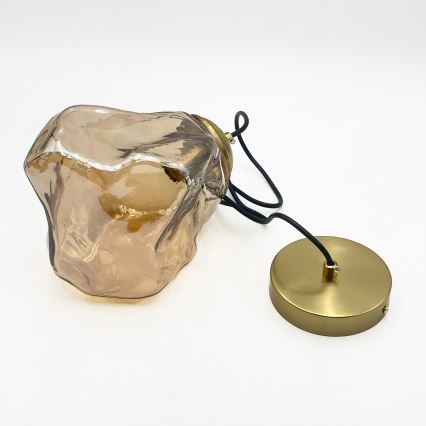 Pakaramais lustrs CRISTAL uz vada 1xE14/15W/230V, misiņš/dūmakaini bēšs