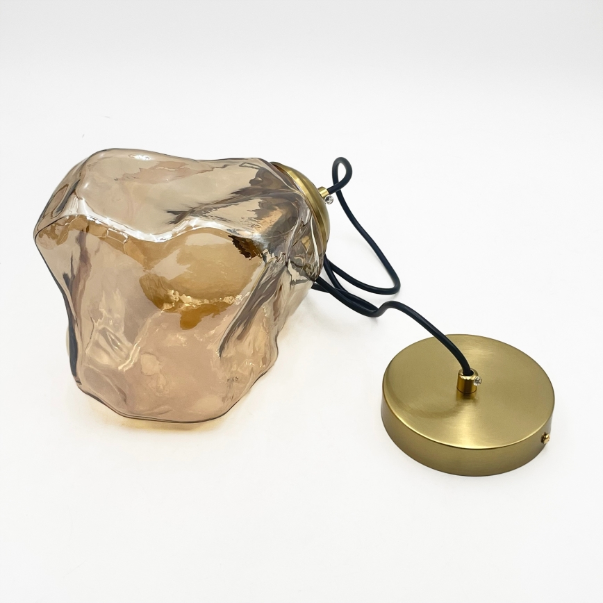 Pakaramais lustrs CRISTAL uz vada 1xE14/15W/230V, misiņš/dūmakaini bēšs