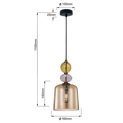 Pakarināma lampa ar vadu TROPEA 1xE27/15W/230V melna/dūmakaini bēša/rozā