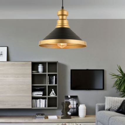 Pakarināma lampa MONZA ar vadu 1xE27/40W/230V Ø 30 cm melna/zelta