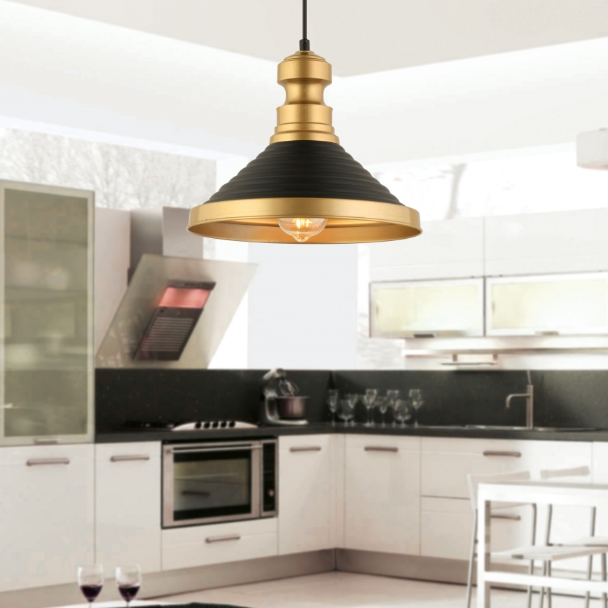Pakarināma lampa MONZA ar vadu 1xE27/40W/230V Ø 30 cm melna/zelta