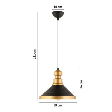 Pakarināma lampa MONZA ar vadu 1xE27/40W/230V Ø 30 cm melna/zelta