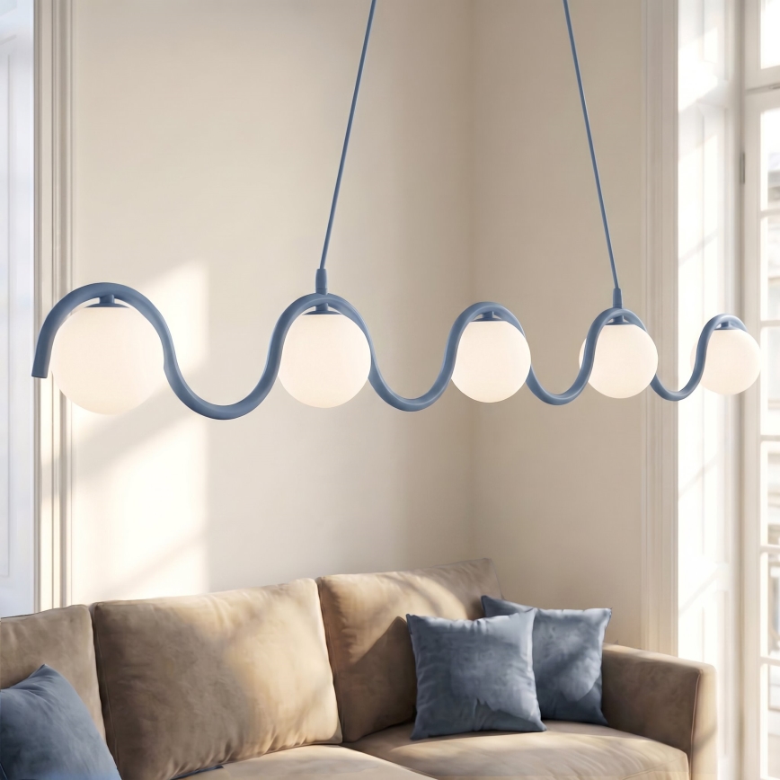 Pakarināmā lustra ar trosi SINUS 5xG9/8W/230V zila