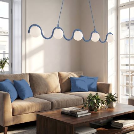 Pakarināmā lustra ar trosi SINUS 5xG9/8W/230V zila