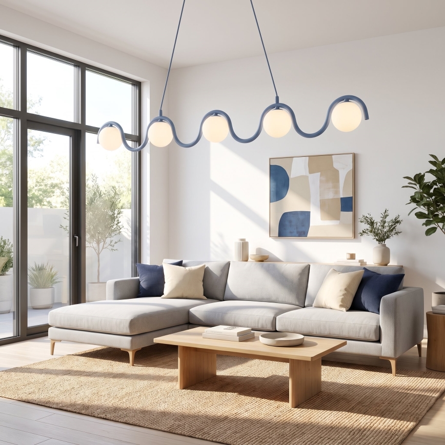 Pakarināmā lustra ar trosi SINUS 5xG9/8W/230V zila