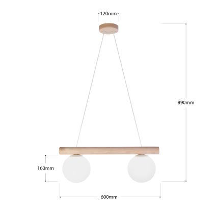 Pakarināmā lustra uz vada WOODSTOCK 2xE27/15W/230V koks/krēmkrāsa