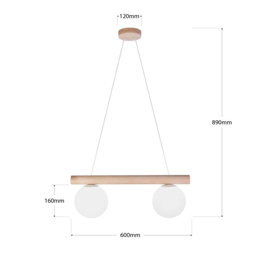 Pakarināmā lustra uz vada WOODSTOCK 2xE27/15W/230V koks/krēmkrāsa