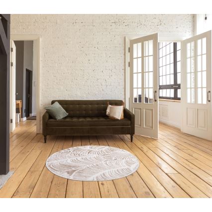 Paklājs SALAMANCA 100 cm — bēšs/balts ar lapu rakstu