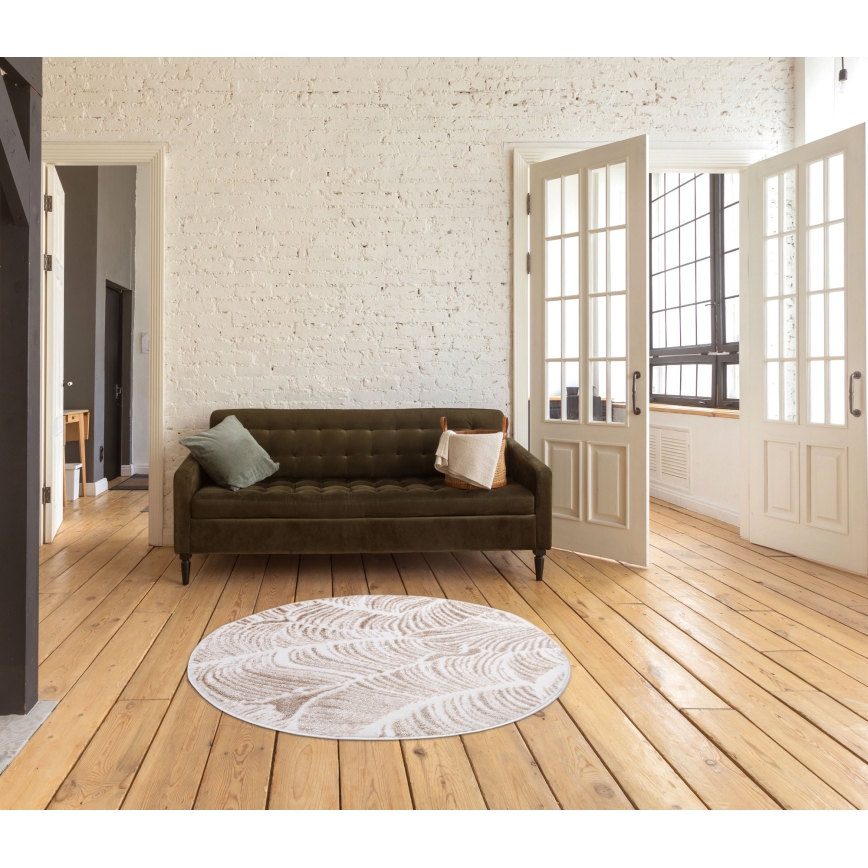 Paklājs SALAMANCA 100 cm — bēšs/balts ar lapu rakstu