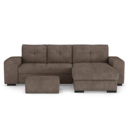 PALERMO izvelkamais dīvāns ar uzglabāšanas nodalījumu un pufu, brūns, labais