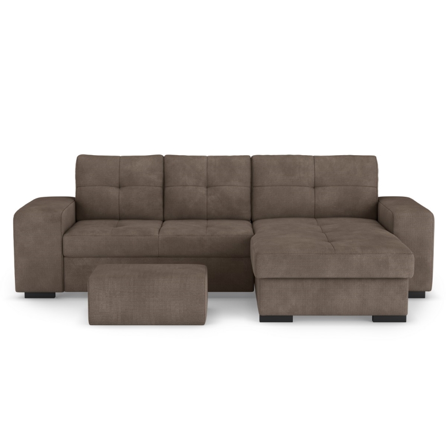 PALERMO izvelkamais dīvāns ar uzglabāšanas nodalījumu un pufu, brūns, labais