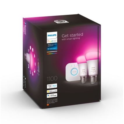 Pamata komplekts Philips Hue WHITE AND COLOR AMBIANCE 2xE27/9W/230V 2000-6500K + starpsavienojuma ierīce