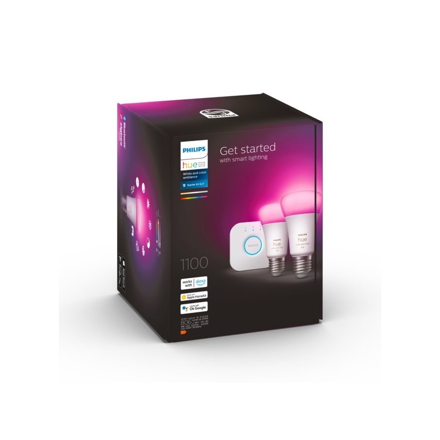 Pamata komplekts Philips Hue WHITE AND COLOR AMBIANCE 2xE27/9W/230V 2000-6500K + starpsavienojuma ierīce